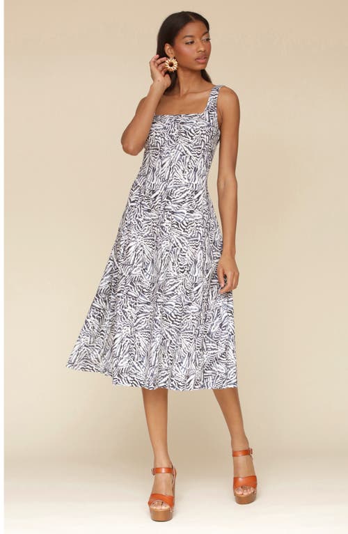 Shop Avec Les Filles Floral Linen Blend Fit & Flare Midi Dress In Papillon