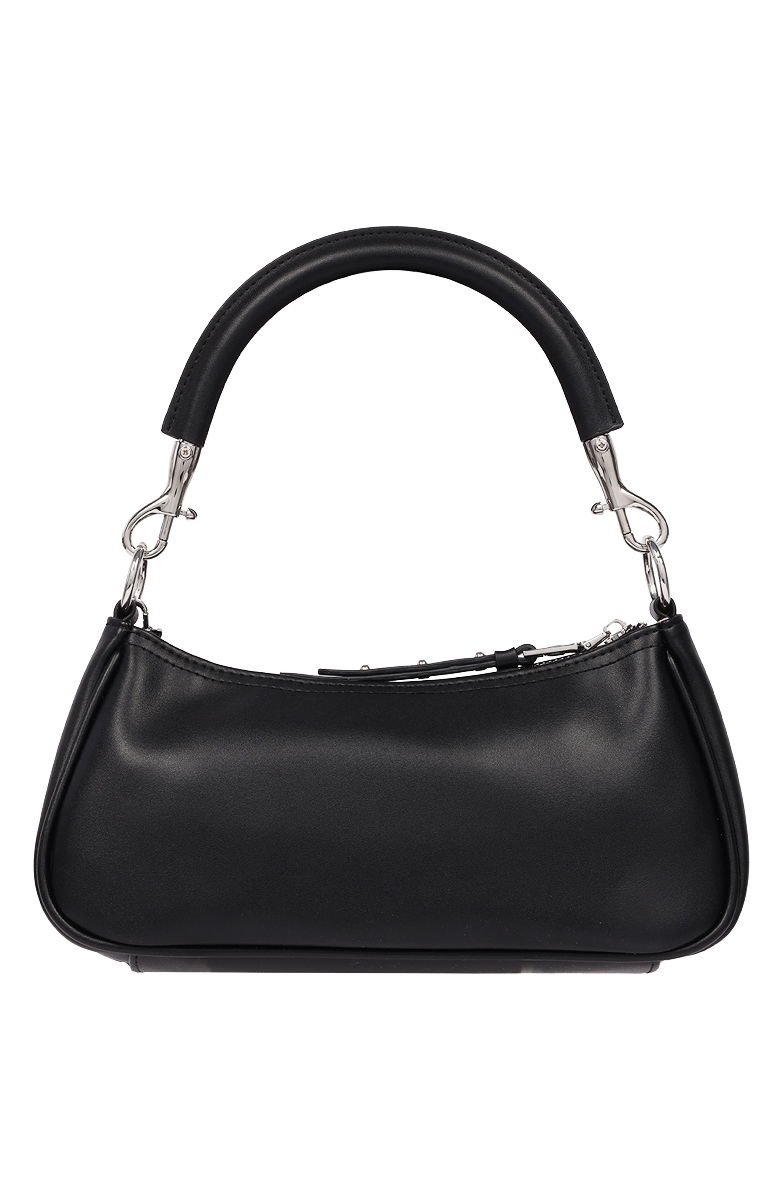 Moto Faux Leather Shoulder Bag, Alternate, color, BLACK