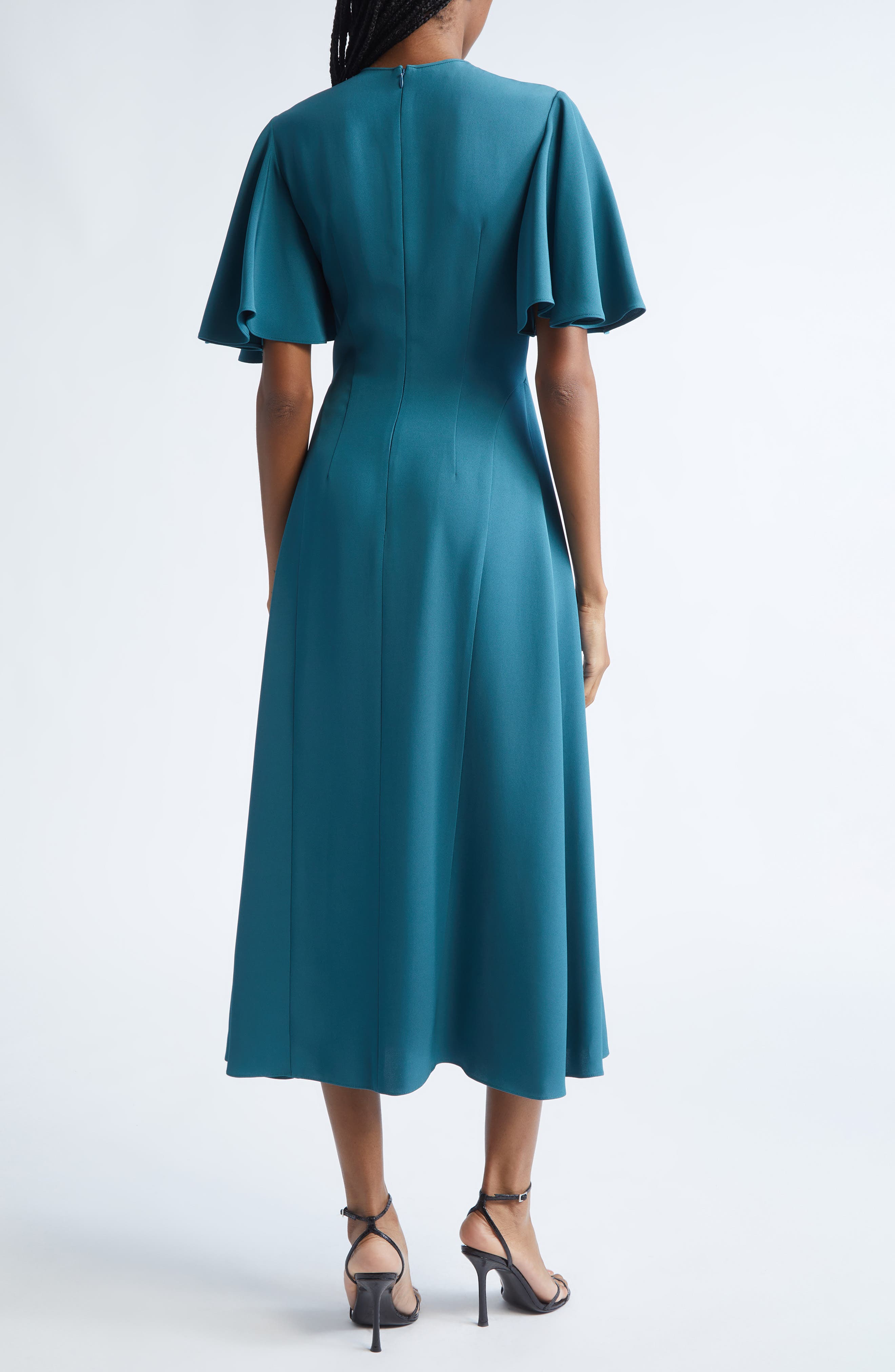Flutter Sleeve Crepe Cady Midi Dress - image 2