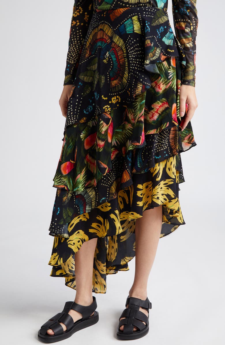 FARM Rio Mix Print Tiered Midi Skirt, Alternate, color,