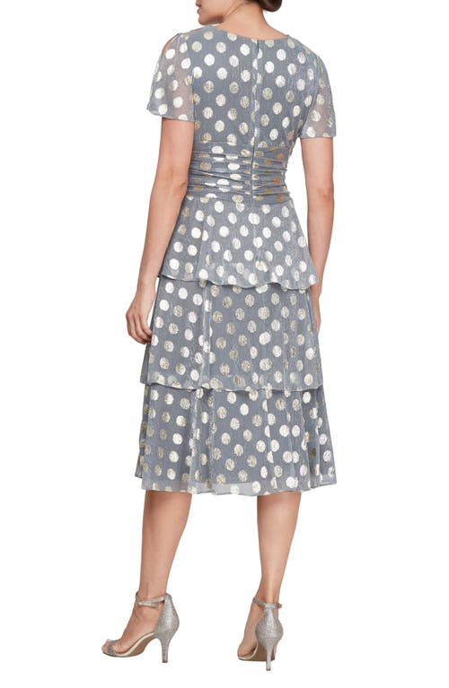 Shop Sl Fashions Metallic Polka Dot Tiered Maxi Dress In Gunmetal