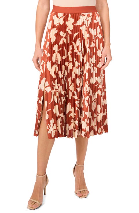 Floral Pleated Satin Skirt