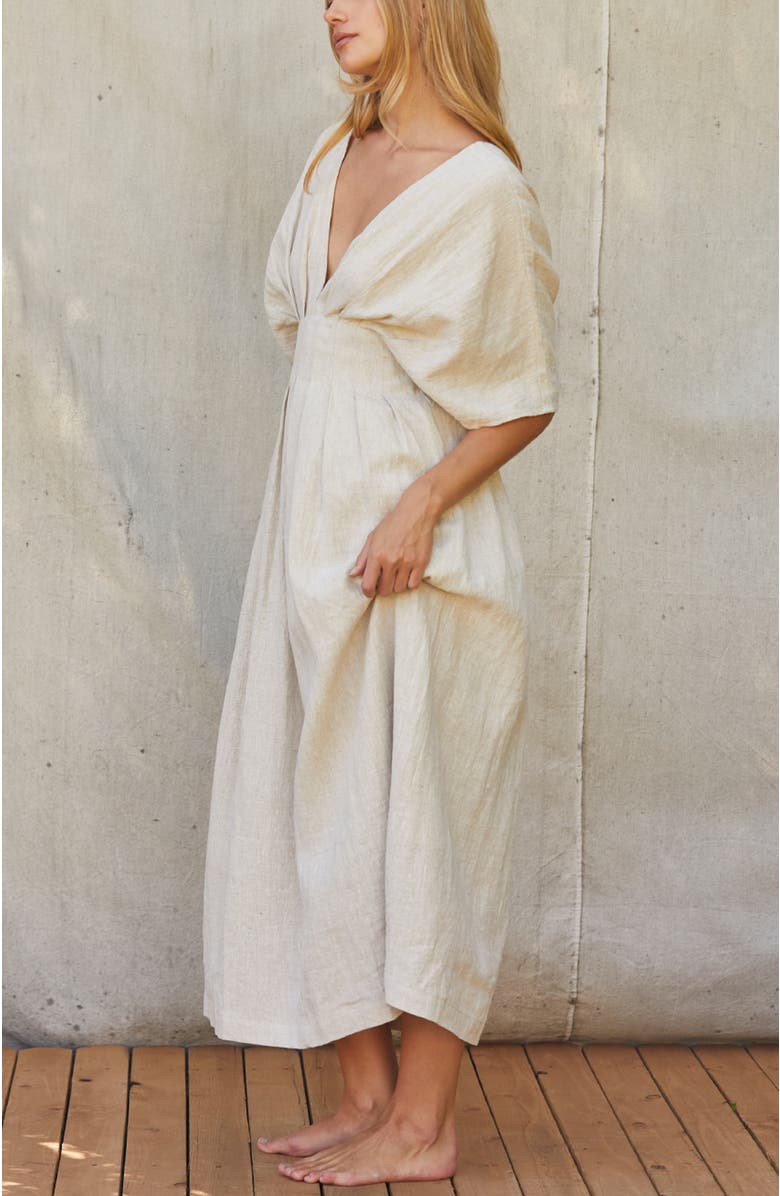 CRESCENT Pleated Linen Midi Dress, Alternate, color, Oatmeal