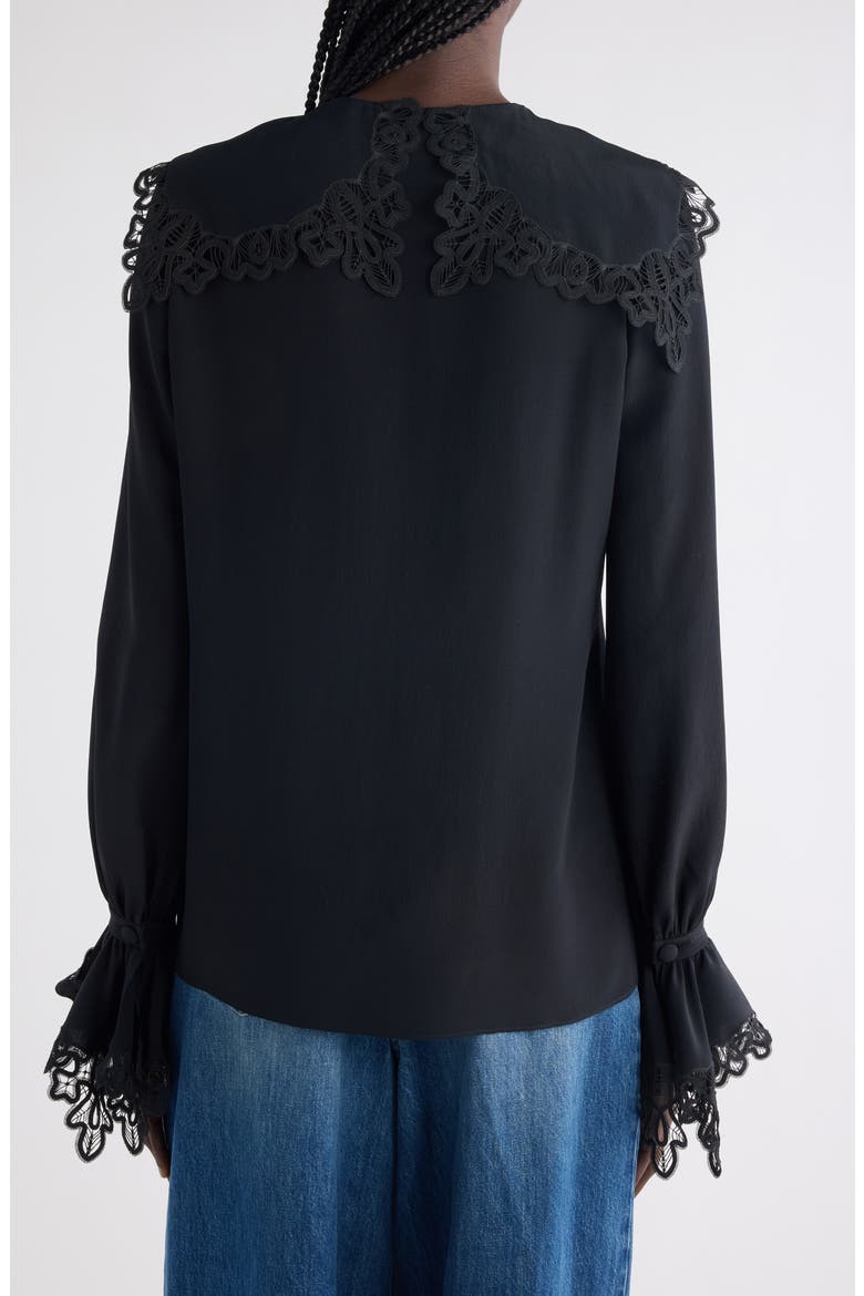 Guipure Lace Organic Silk Button-Up Top, Alternate, color, BLACK