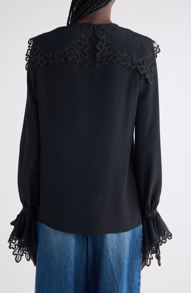 Chloé Guipure Lace Organic Silk Button-Up Top, Alternate, color, Black