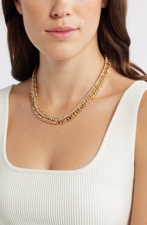 Open Edit Rhinestone Embellished Chain Necklace In Gold