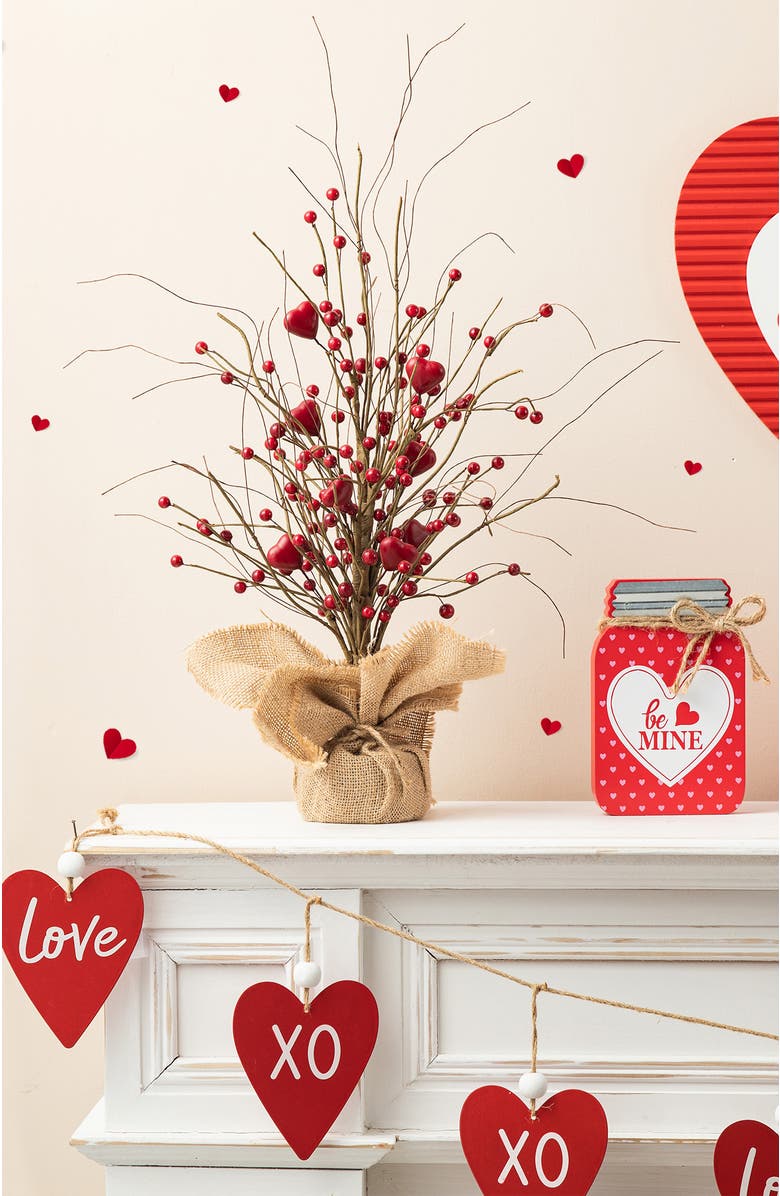 Glitzhome 18"H Valentine's Berry Heart Table Tree, Alternate, color, Red