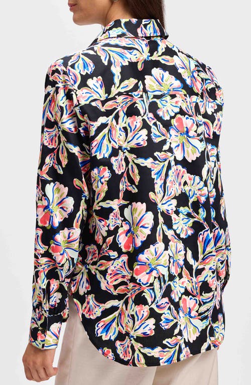 Foxcroft Meghan Floral Print Cotton Button-up Shirt In Black Multi