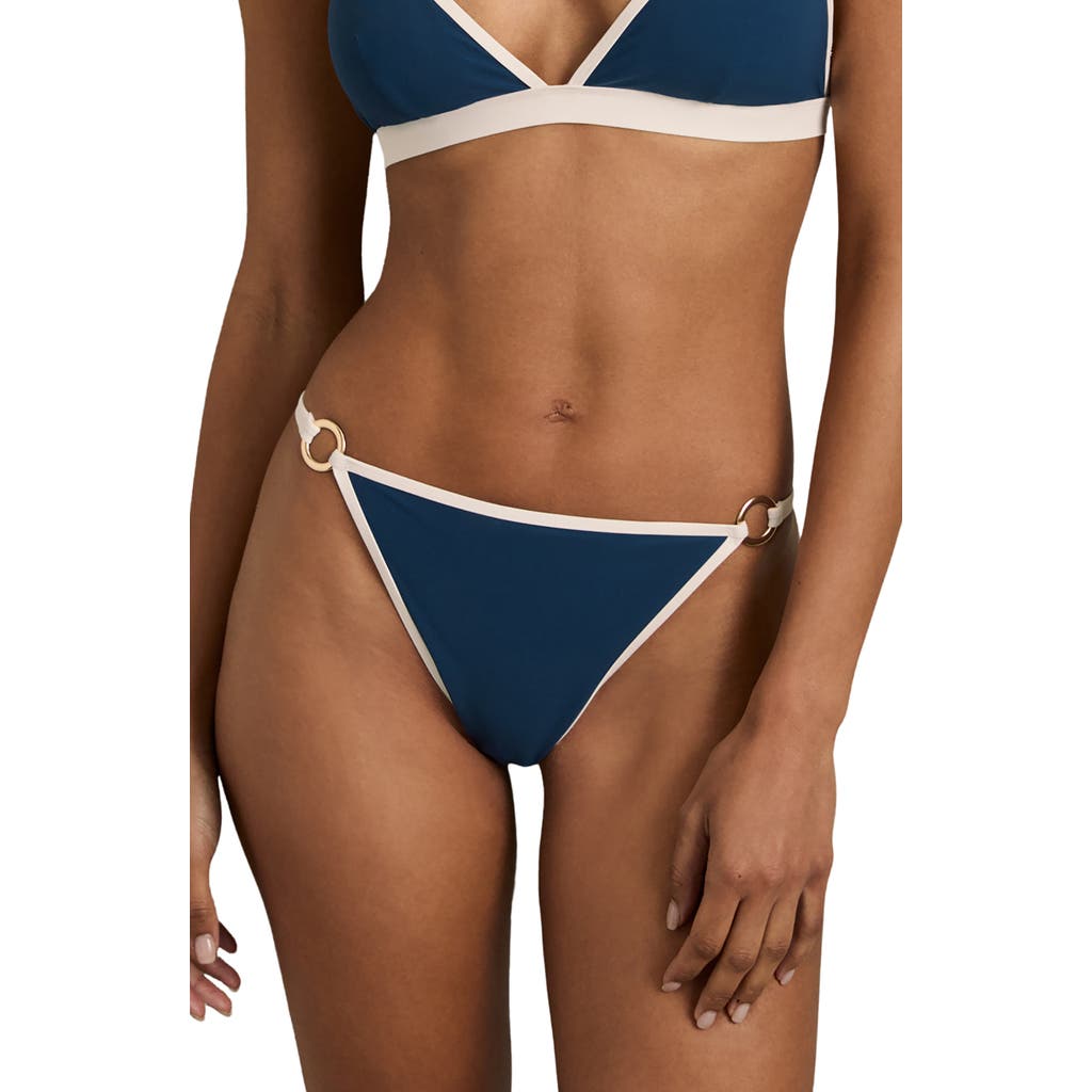 Reiss Blue/white Bianca Contrast-trim Triangle Bikini Top In Blue/white