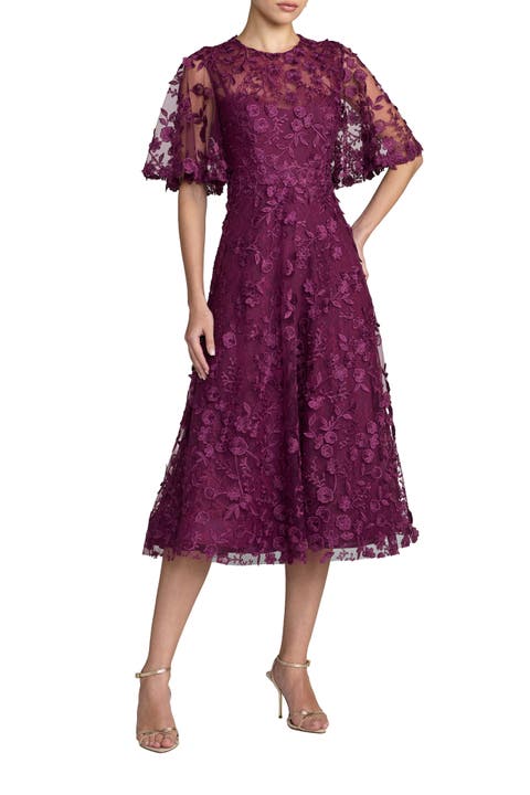 Petite Flutter Sleeve Floral Emboridered Midi Dress