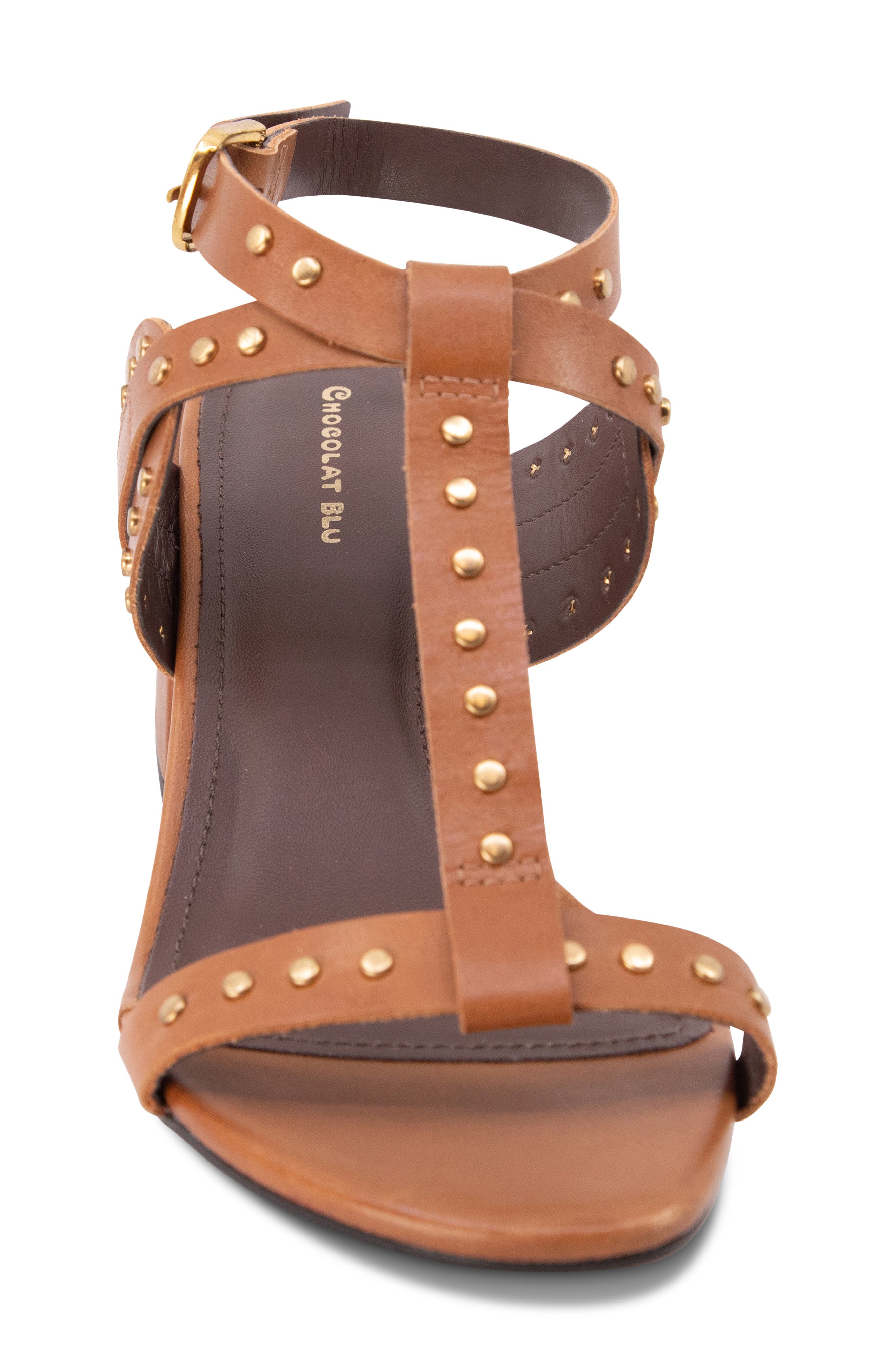 Chocolat Blu Edella Studded Ankle Strap Sandal, Alternate, color, Whiskey Leather