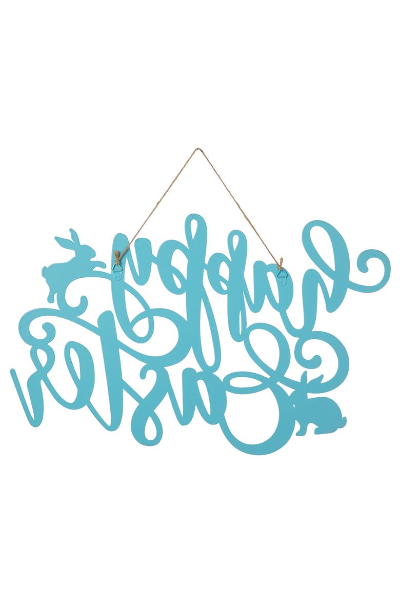 Glitzhome 18"L Easter Metal Happy Easter Door Hanger, Alternate, color, Blue