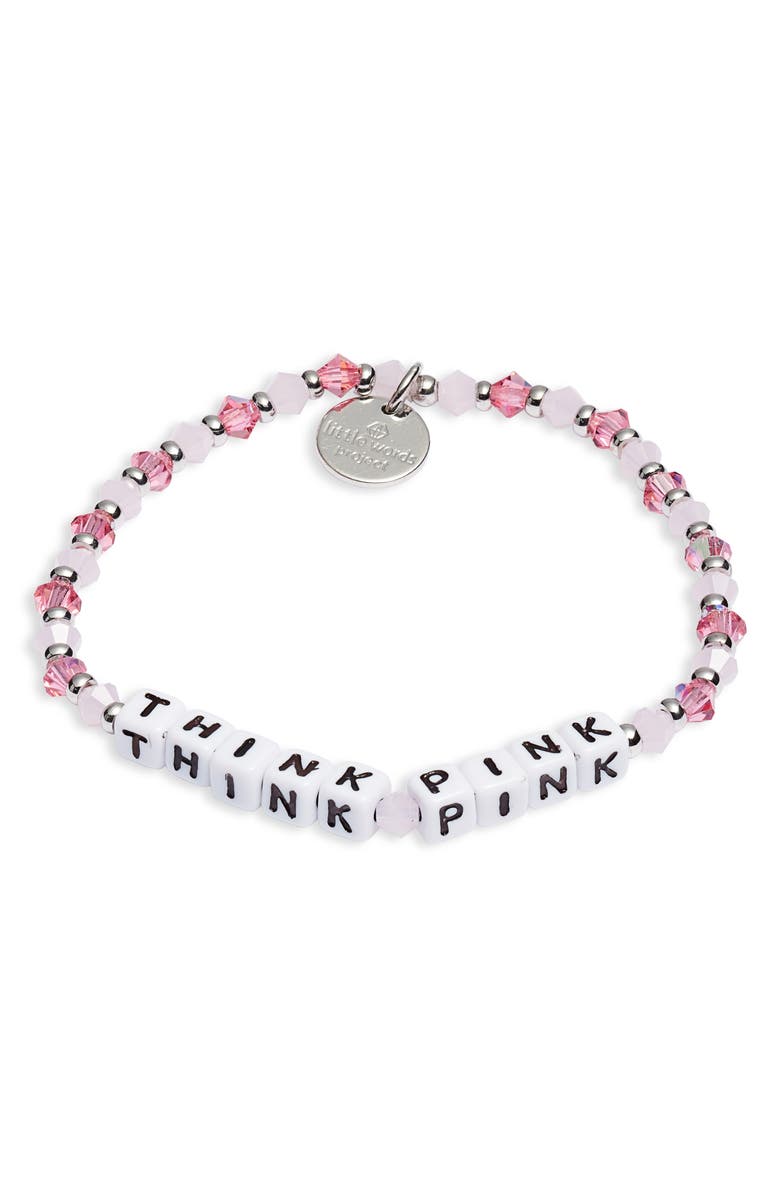 Little Words Project Think Pink Beaded Stretch Bracelet, Main, color,