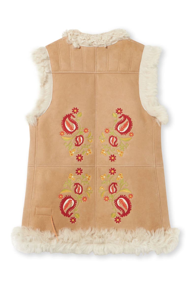 Sheep Leather Floral Embroidery Gilet, Alternate, color, Beige