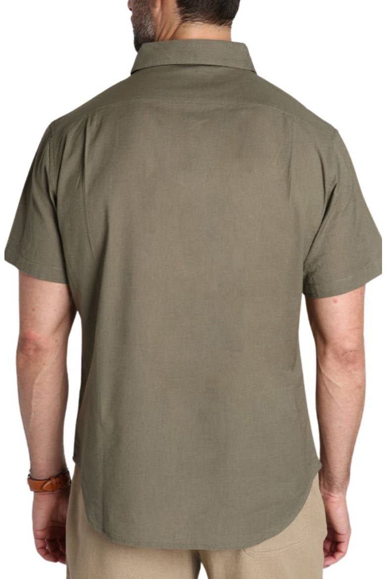 Solid Short Sleeve Cotton & Linen Button-Up Shirt, Alternate, color, ARMY