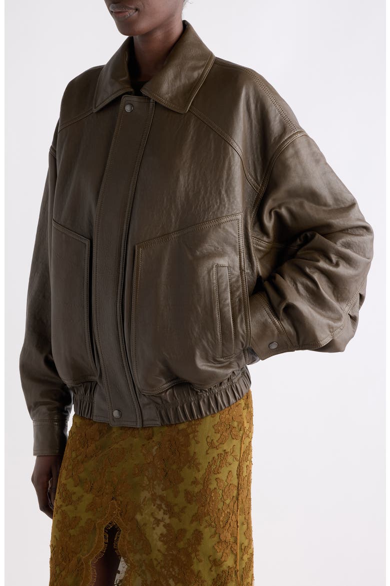 Oversized Leather Jacket, Alternate, color, KAKI FONCE