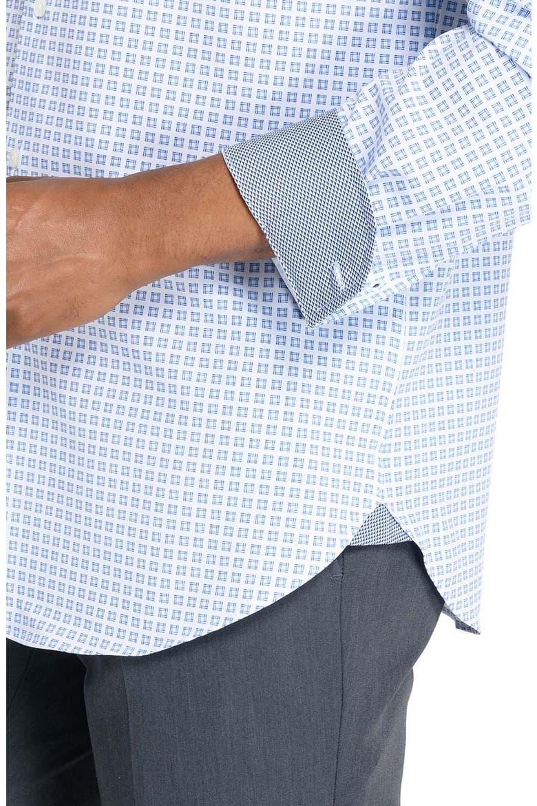 Slim Fit Square Print Performance Dress Shirt, Alternate, color, WHITE/ BLUE
