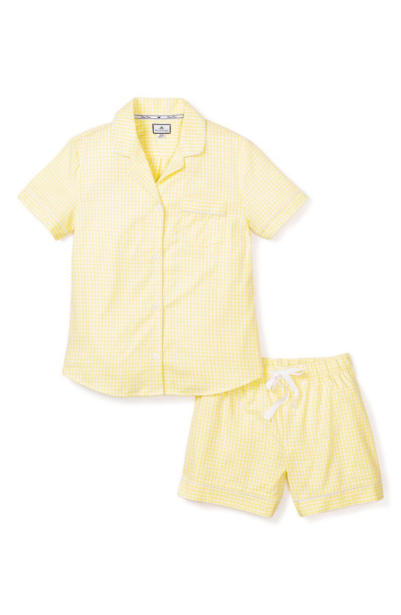 Petite Plume Gingham Check Short Cotton Pajamas, Alternate, color, Yellow