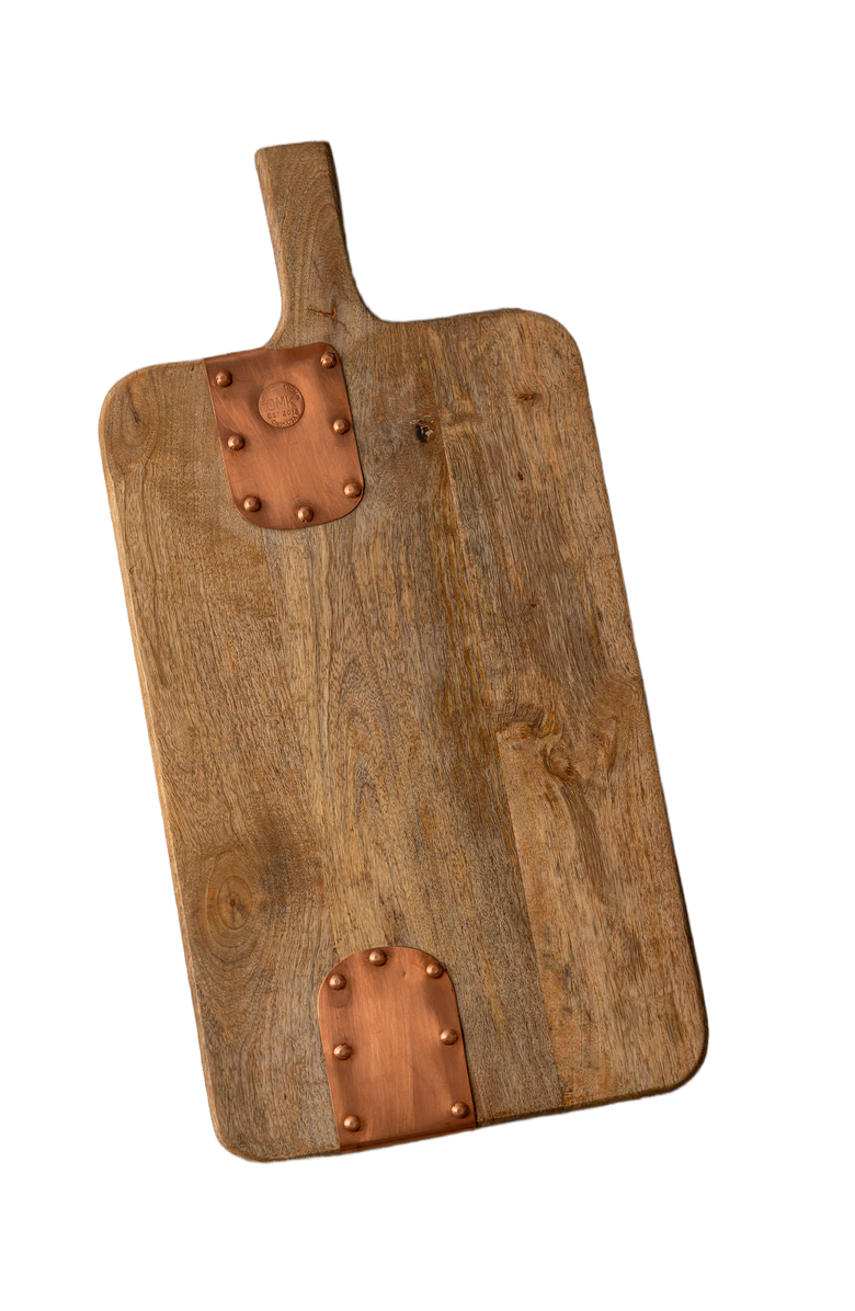 Coppermill Kitchen Vintage Inspired Wooden Charcuterie Board with Handmade Copper Details, Main, color, Brown