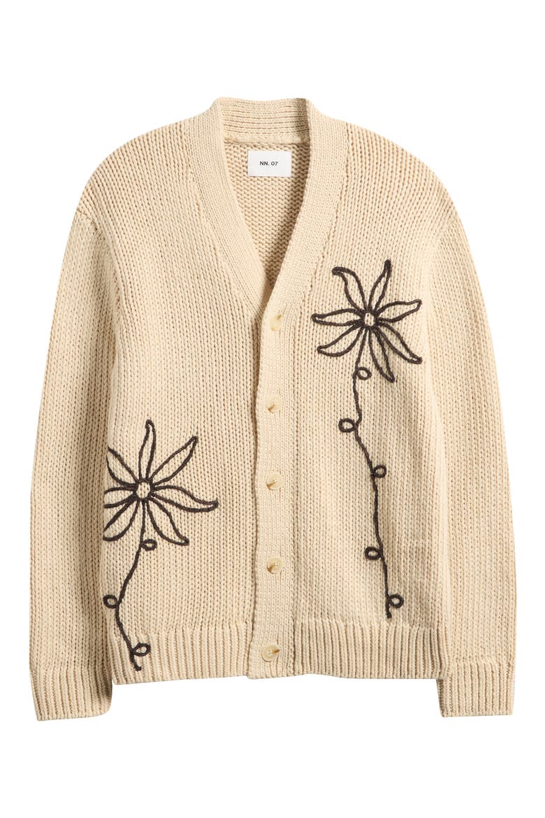 Mika 6620 Flower Embroidered Recycled Polyester Blend Cardigan, Alternate, color, ECRU