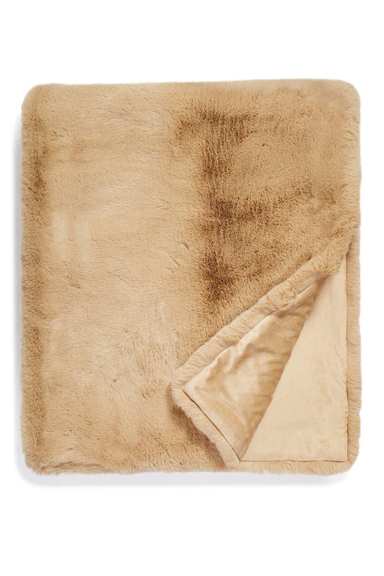Luscious Faux Fur Throw Blanket, Main, color, BEIGE NOUGAT