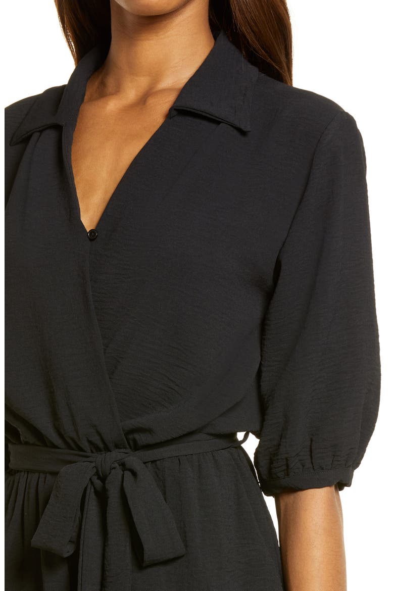 Balloon Sleeve Tie Front Romper, Alternate, color, BLACK