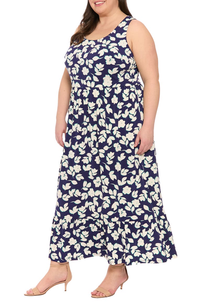 Sleeveless Inset Waist Maxi Dress, Alternate, color, NAVY/ IVORY