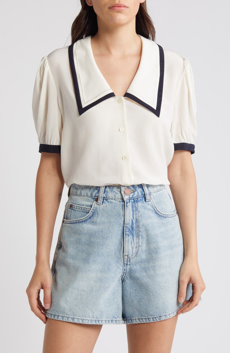 FRAME Sailor Puff Sleeve Silk Button-Up Shirt, Main, color, 