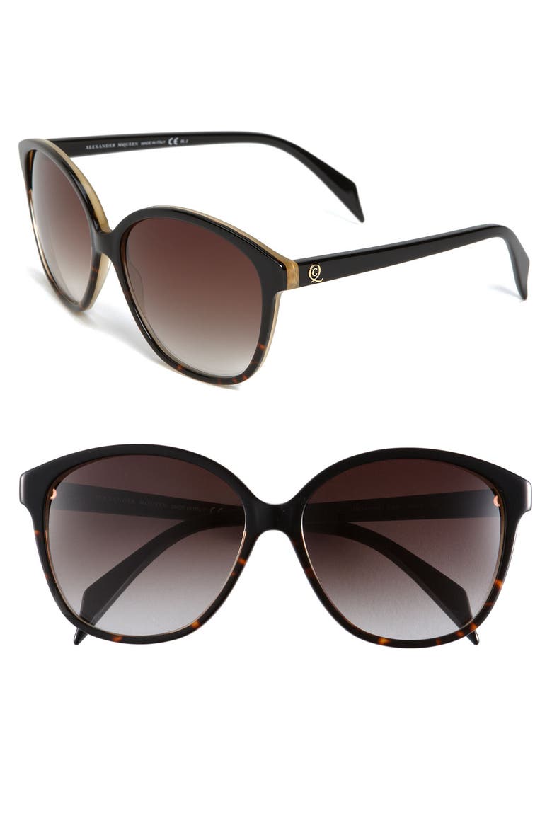 Alexander McQueen Retro Inspired Sunglasses, Main, color, BLACK/ HAVANA