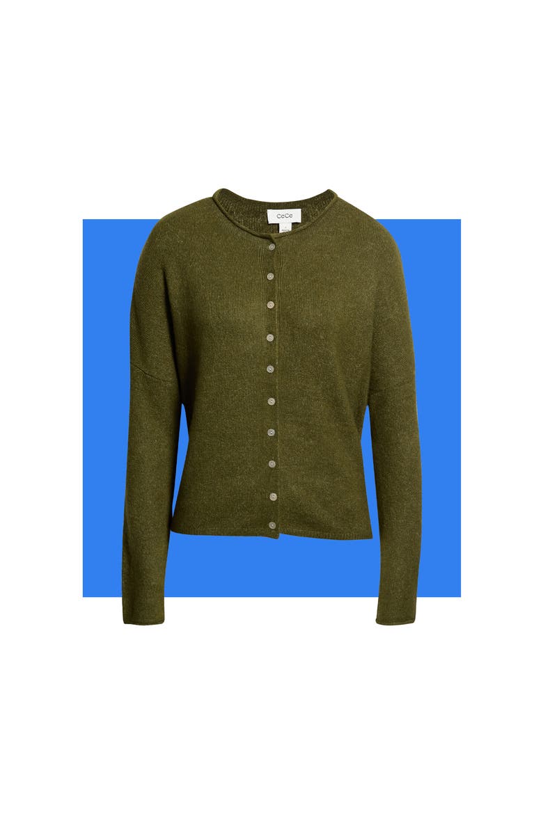 Roll Collar Cardigan, Main, color, GRECIAN OLIVE