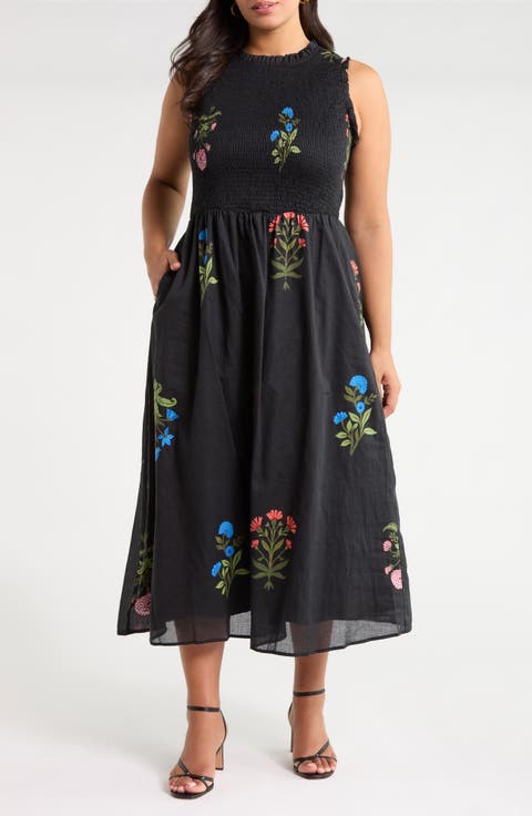 Cecil Smocked Sleeveless Midi Dress