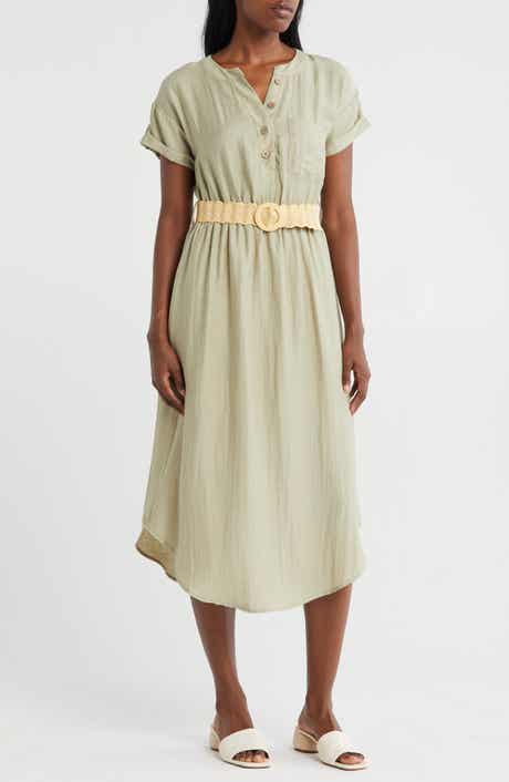 ZOE AND CLAIRE Short Sleeve Belted Shirtdress