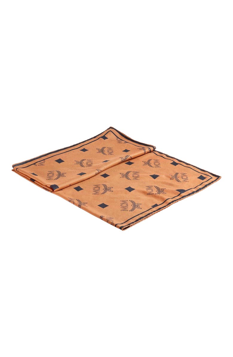 MCM Monogram Print Bandana Scarf, Alternate, color, Cognac