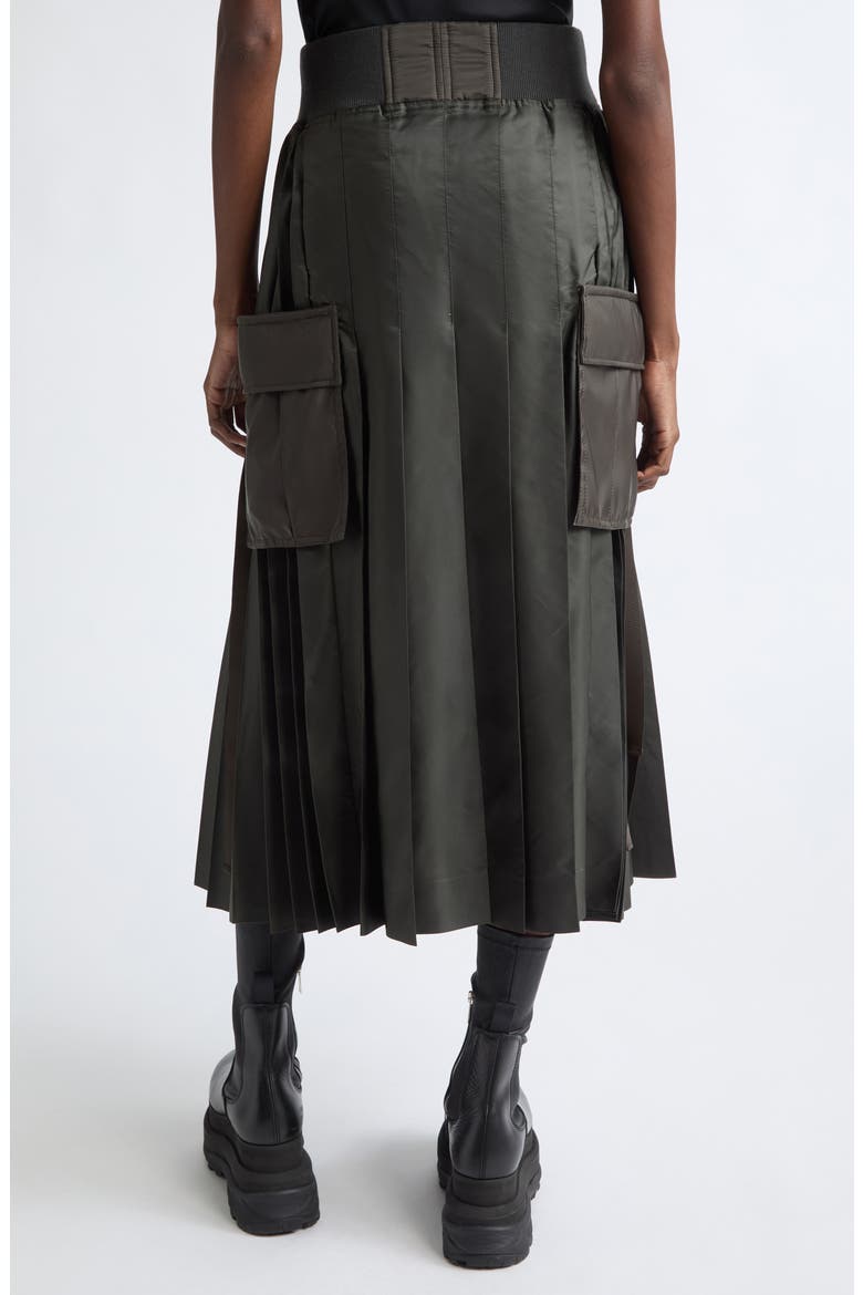 Pleated Cargo Midi Skirt, Alternate, color, DARK KHAKI