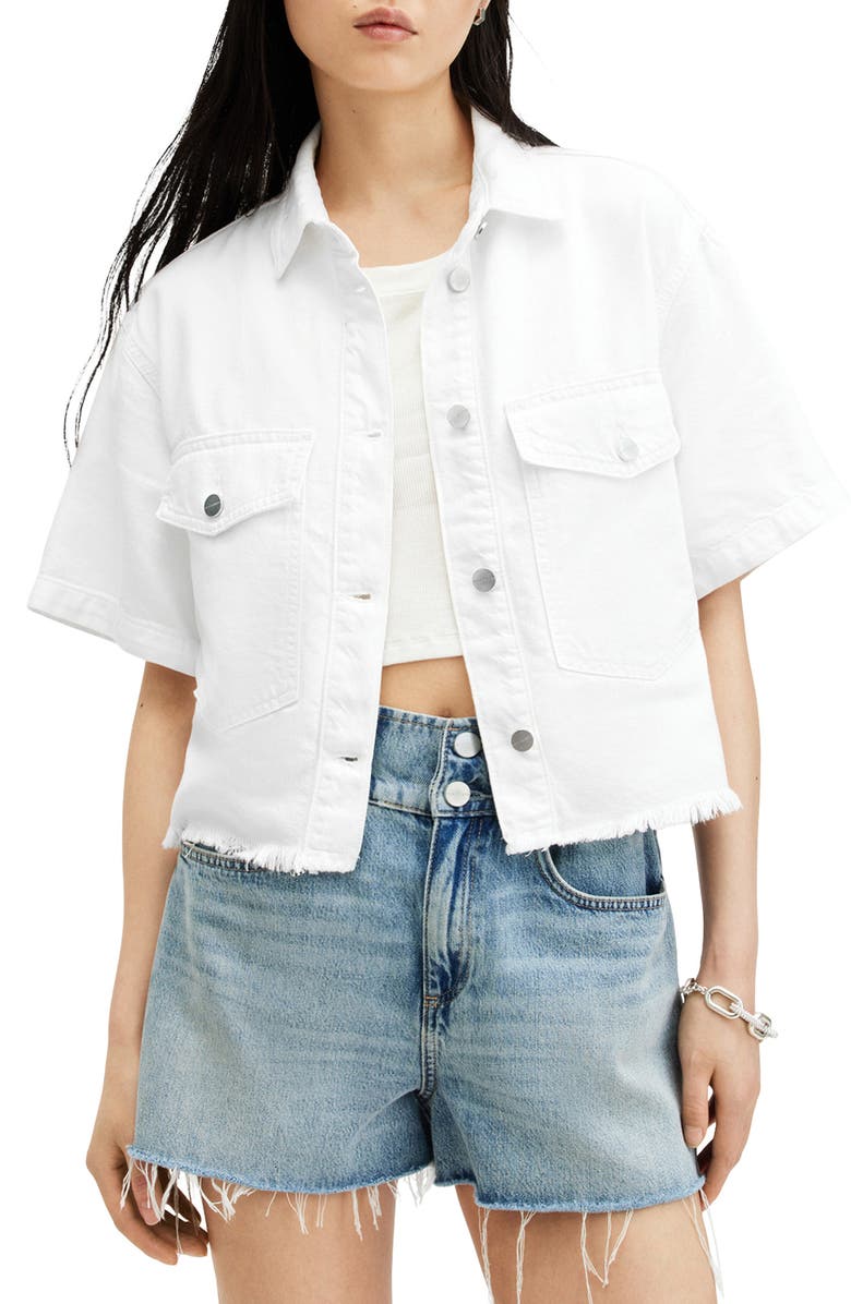 AllSaints Tove Short Sleeve Oversize Denim Button-Up Shirt, Main, color, 