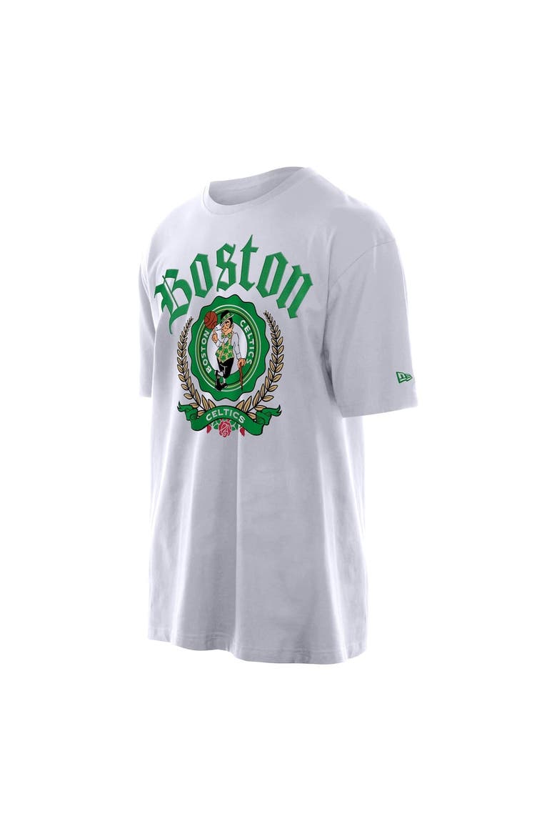 Men's New Era White Boston Celtics Throwback Prep Oversized T-Shirt, Alternate, color, White