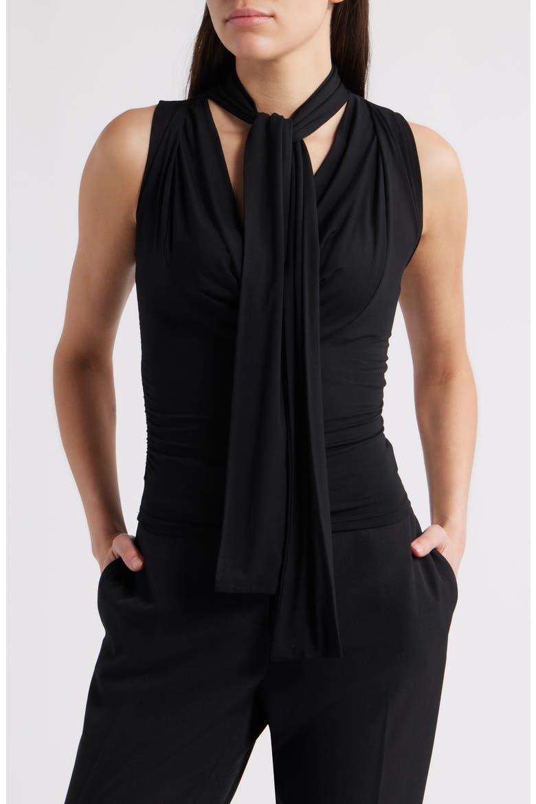 Rani Ruched Tie Neck Sleeveless Top, Alternate, color, BLACK