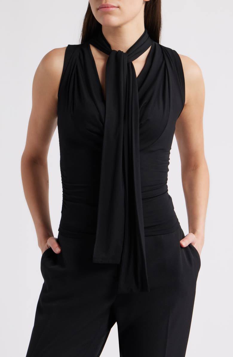 NIKKI LUND Rani Ruched Tie Neck Sleeveless Top, Alternate, color, Black
