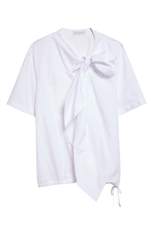 Dries Van Noten Curbin Bow Neck Cotton T-shirt In White