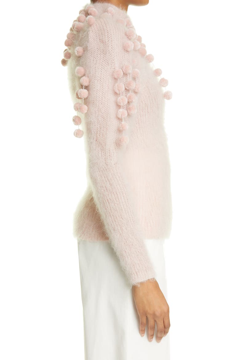 Pompom Turtleneck Cashmere Sweater, Alternate, color, ICE PINK