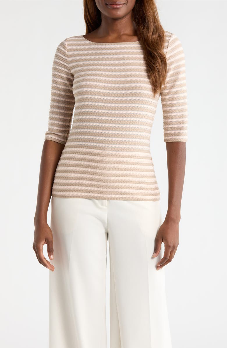Emporio Armani Stripe Elbow Sleeve Top, Main, color, Cappuccino
