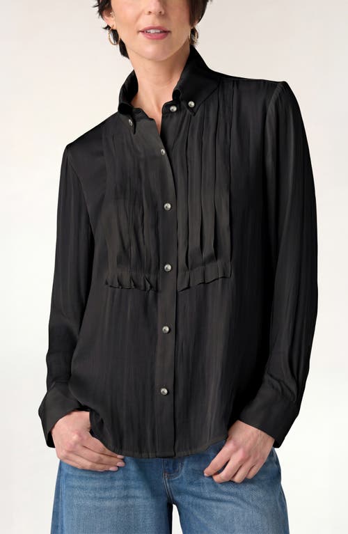 Liverpool Los Angeles Tuxedo Pleated Button Front Shirt in Black at Nordstrom, Size X-Large