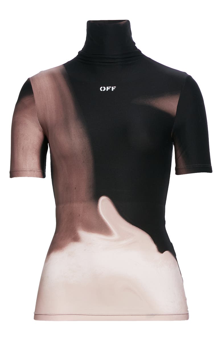 Off-White Liquid Melt Short Sleeve Turtleneck Top, Alternate, color,