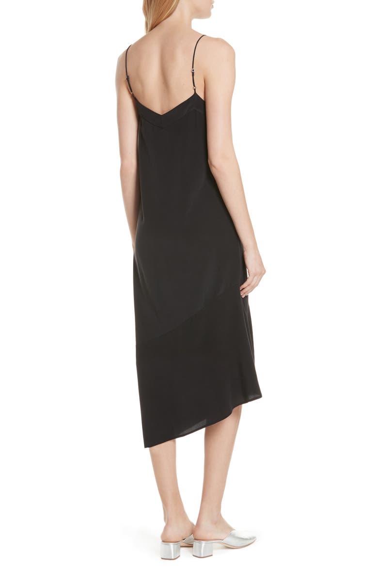 Jada Asymmetrical Silk Slip Dress, Alternate, color, TRUE BLACK