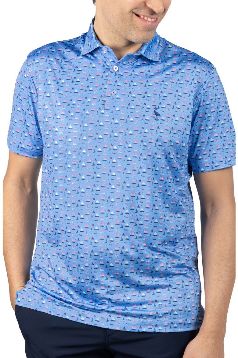 One the Sea Print Performance Polo, Main, color, BLUE