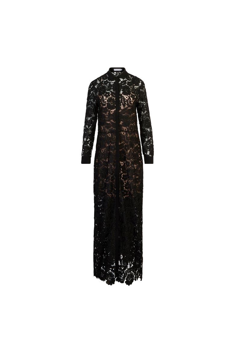 Violeta Semi-Sheer Floral Lace Long Dress, Main, color, White