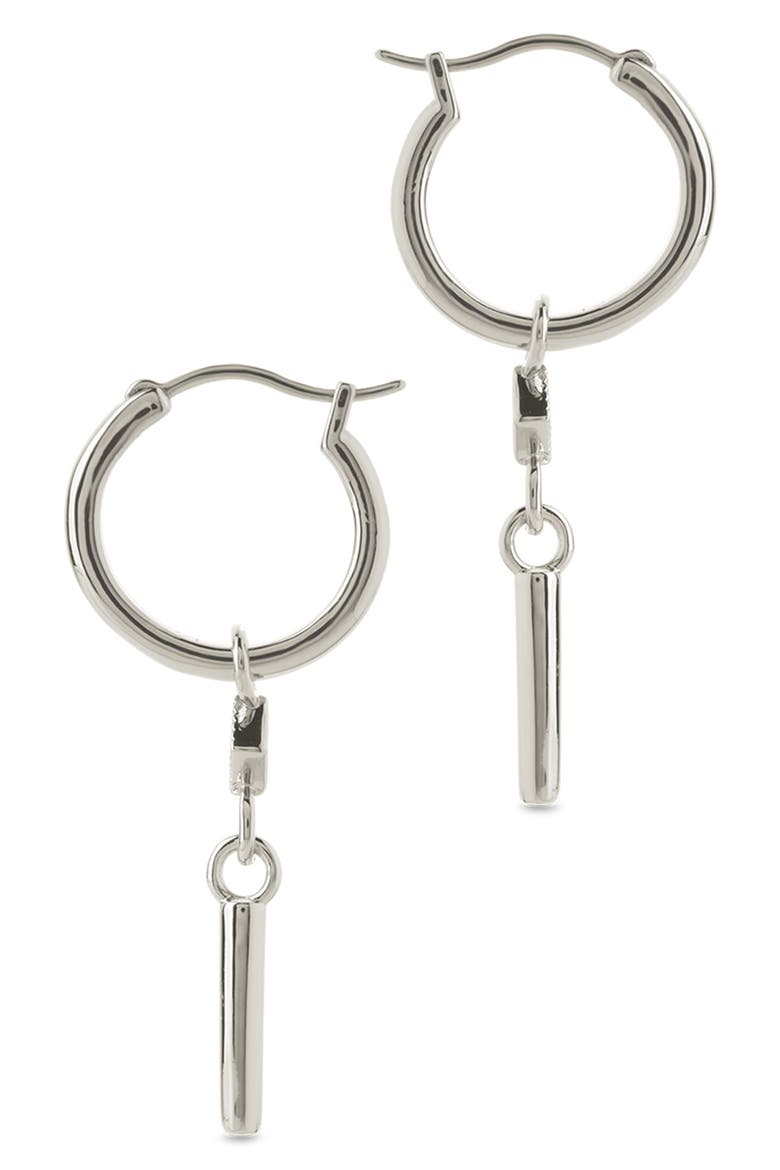 Cubic Zirconia Bar Drop Hoop Earrings, Alternate, color, SILVER