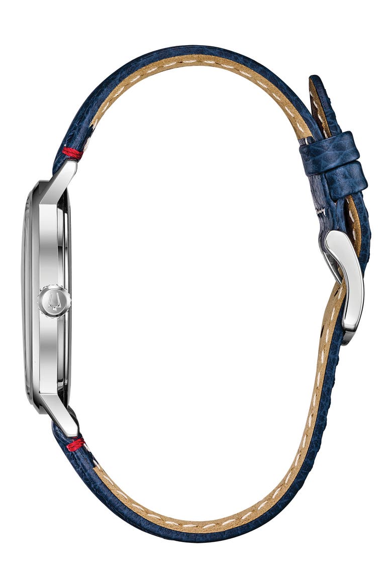 Three Hand Quartz Leather Strap Watch, 39mm, Alternate, color, BLUE