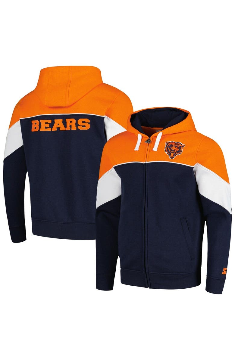 STARTER Men's Starter Navy/Orange Chicago Bears Running Back Full-Zip Hoodie, Main, color, Navy
