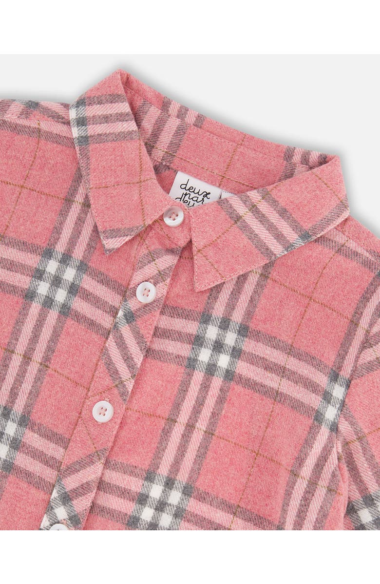 Deux par Deux Girl's Flannel Shirt Dress With Frill Pink Plaid, Alternate, color,